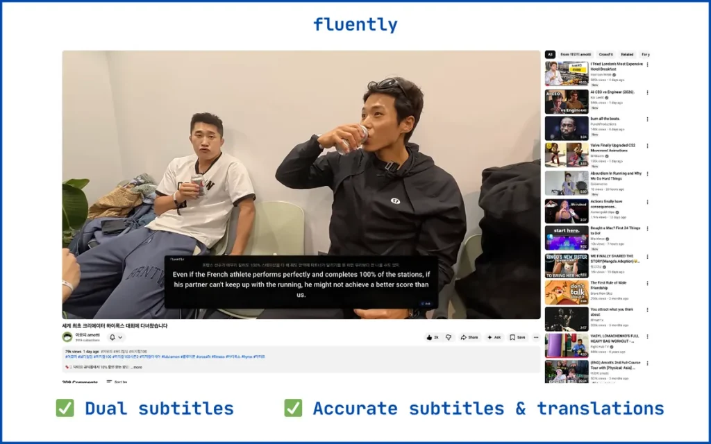 Fluently: AI-субтитры для YouTube на 20 языках
