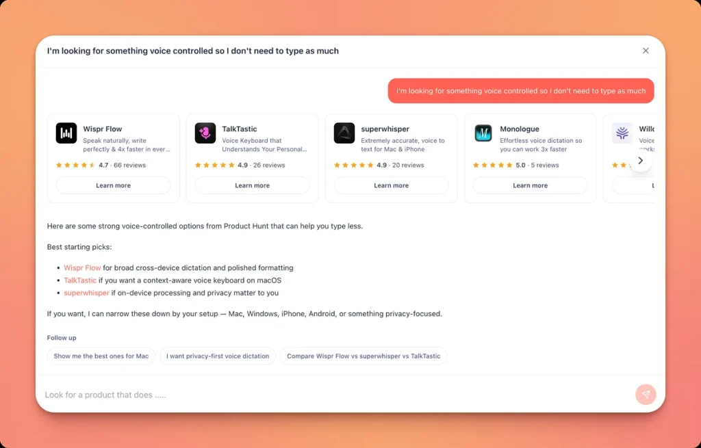 Product Hunt запустил AI-помощника для выбора продуктов
