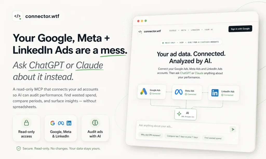 Connector.wtf: интеграция рекламных платформ с AI