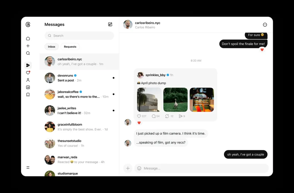 Meta интегрирует DMs в Threads на вебе