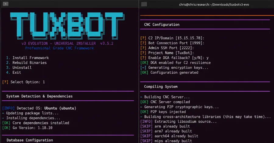 TuxBot v3: Botnet с LLM и 1496 атакующими логинами