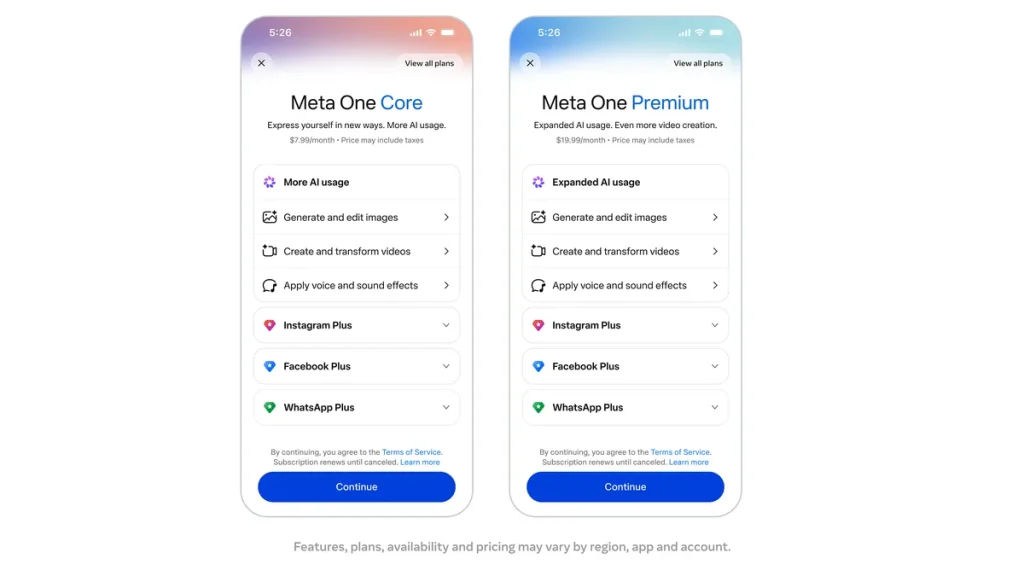 Meta One: подписки от $7,99 на соцсети и AI